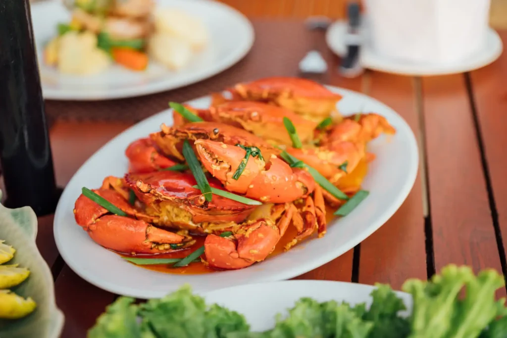 A flavorful crab dish with veggies.